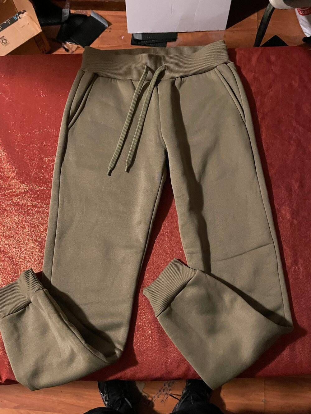 Eaka Sweatpants Mens S Drawstring Rib Waist Cuffed Fleece Joggers Pocketed Olive